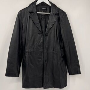 Colebrook Essentials Leather Blazer Jacket Women Large Black Good 3-Button Coat